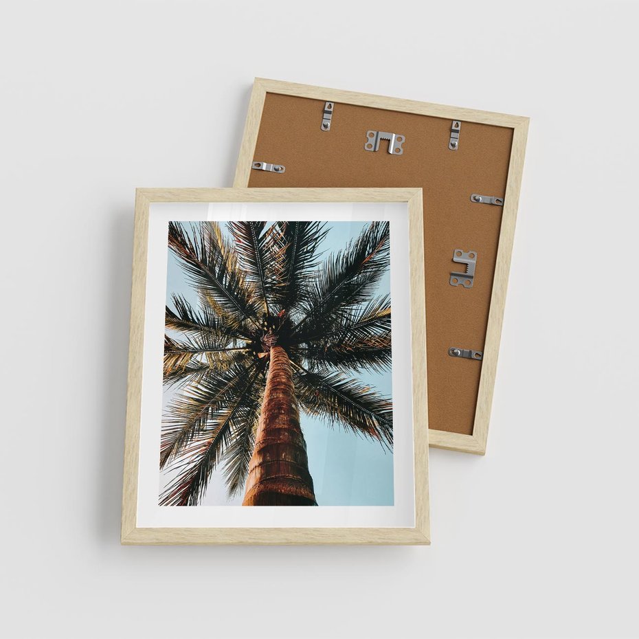 Plakat w ramie 40x50 - Rajskie Inspiracje: Palma na Niebie - palma, na tle nieba - rama drewno
