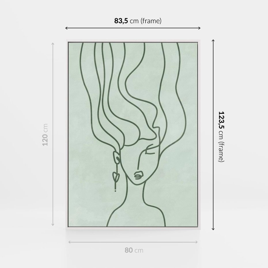 Obraz w ramie 80x120 - Spokojne Objęcia Natury - abstrakcja, zielony szkic - rama biała
