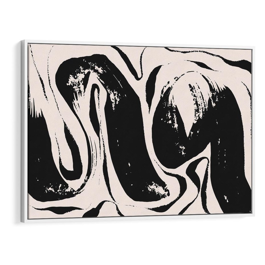 Obraz w ramie 120x80 - Wibracje w ciemnościach duszy - czarno biała abstrakcja, nieregularne rozmyte linie - rama biała