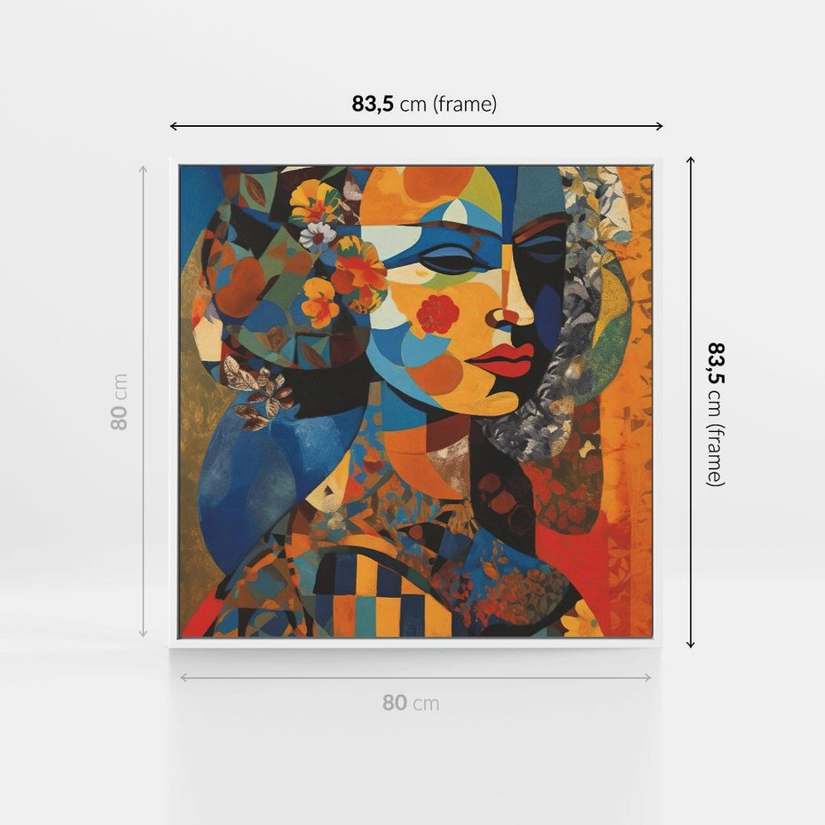 Obraz w ramie 80x80 - Impresje Cichego Szeptu - abstrakcyjny obraz, portret kobiety - rama biała