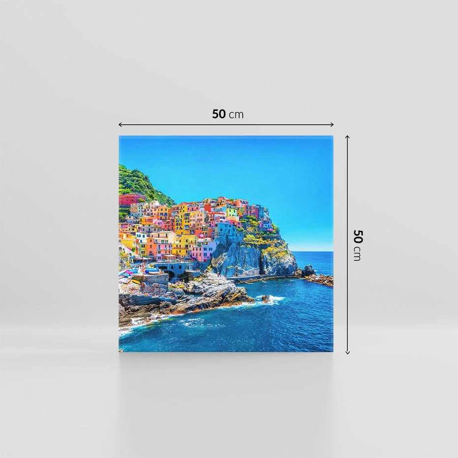 Obraz na płótnie 50x50 - Barwne Wybrzeże - nadmorskie miasto na klifie, kolorowe tęczowe budynki