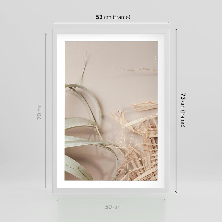 Plakat w ramie 50x70 - Boho urok suchych liści - suche, liście - rama biała
