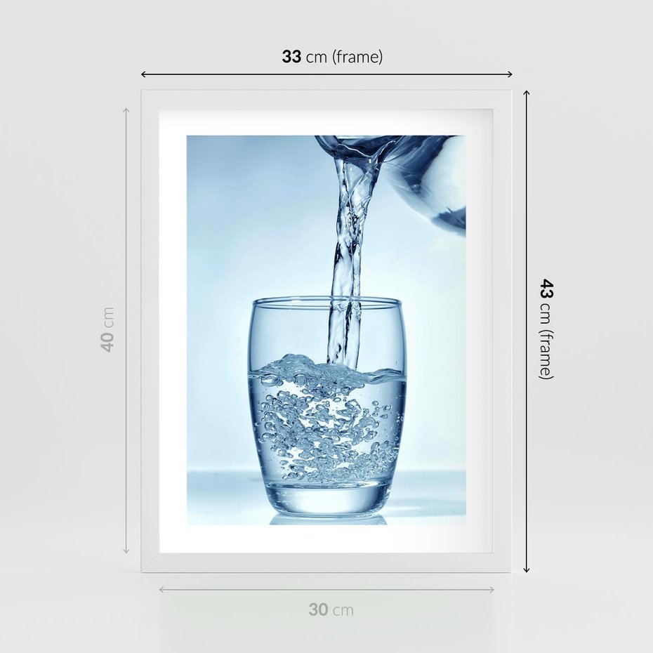 Plakat w ramie 30x40 - Chłodząca szklanka wody - szklanka, wody - rama biała