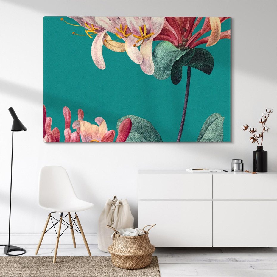 Obraz na płótnie 120x80 - Pejzaż zapomnianych uczuć - grafika w stylu vintage, wielkoformatowe kwiaty