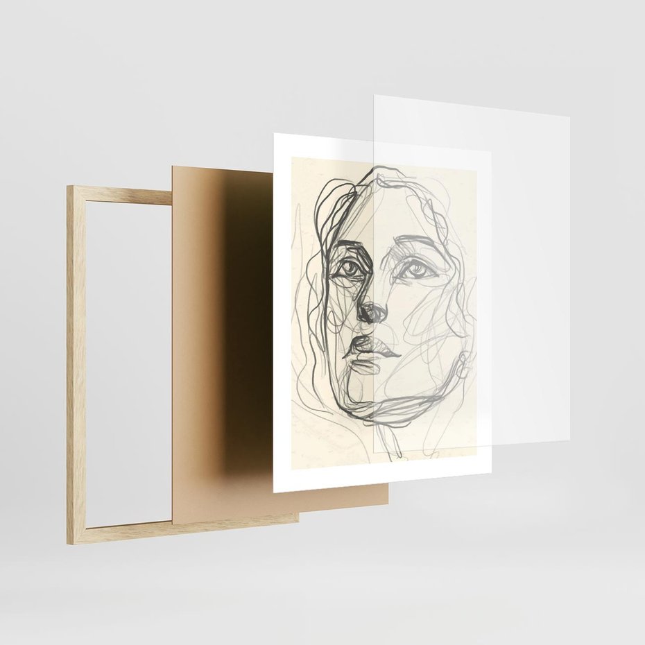 Plakat w ramie 40x50 - Konturem Uchwycone - plakat, minimalistyczny szkic - rama drewno