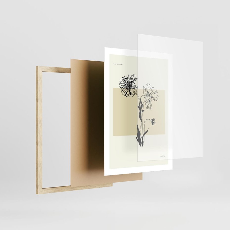 Plakat w ramie 50x70 - Kwiatowe Płótno - kwiaty, typografia - rama drewno