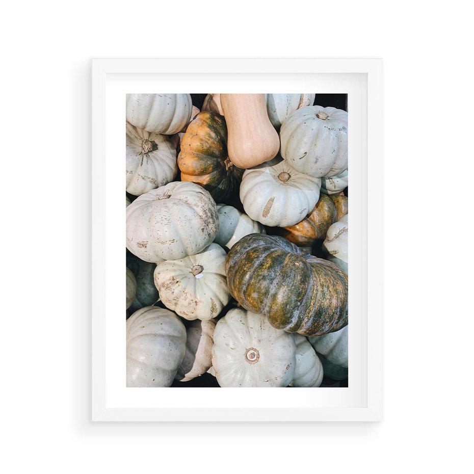 Plakat w ramie 40x50 - Minimalizm Jesieni - dynie, białe - rama biała
