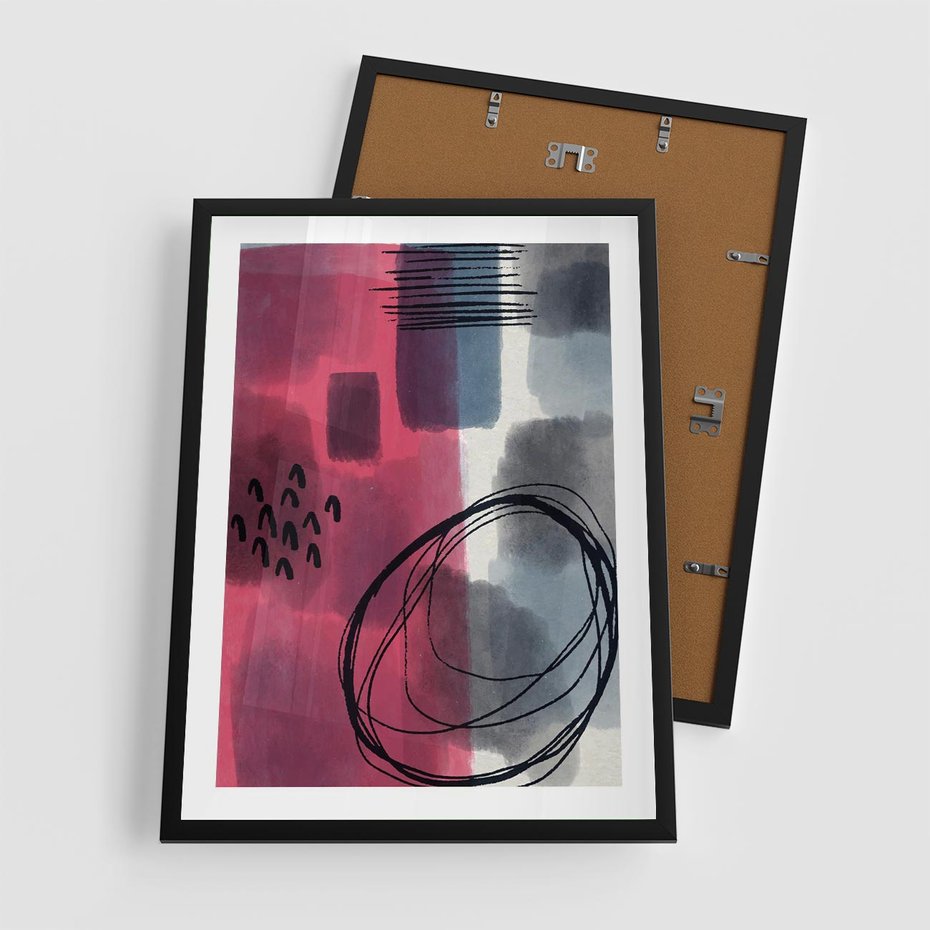 Plakat w ramie 50x70 - Formy w Różu i Granacie - abstrakcja, różne formy - rama czarna