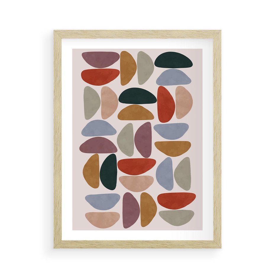 Plakat w ramie 50x70 - Kolorowe Echo Boho - abstrakcyjny obraz, geometryczna kompozycja - rama drewno