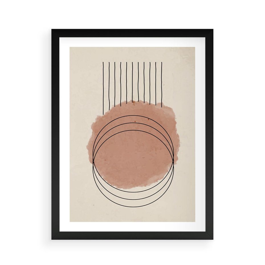 Plakat w ramie 50x70 - Migotliwe Kontury - akwarelowa plama, geometryczne szkicowane kształty - rama czarna