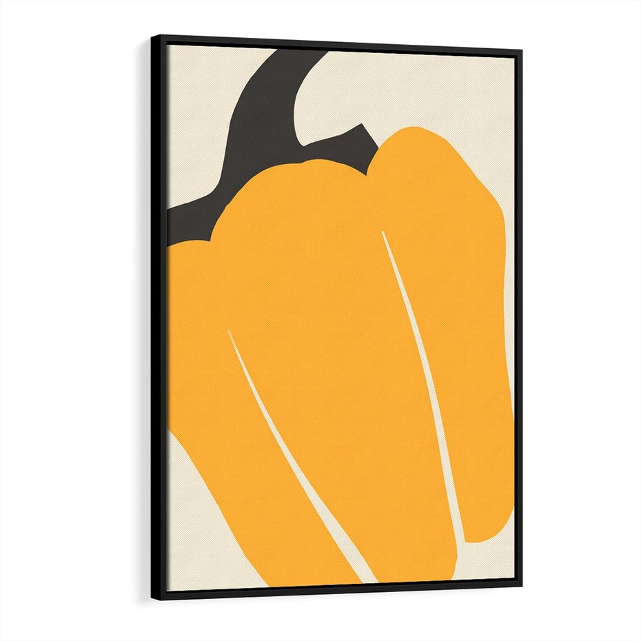 Obraz w ramie 50x70 - Migocące Formy - abstrakcyjny minimalistyczny obraz, żółta papryczka - rama czarna