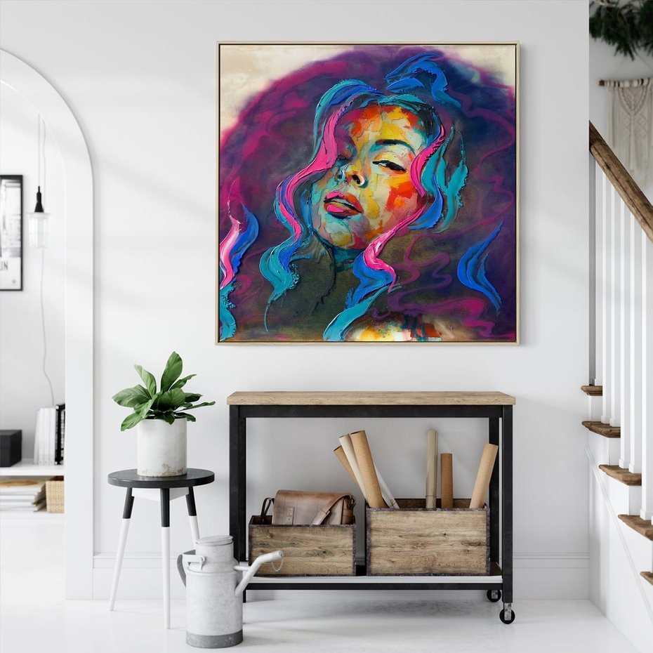 Obraz w ramie 80x80 - Bujna Ekspresja - grafika komputerowa, przypomina obraz olejny - rama drewno