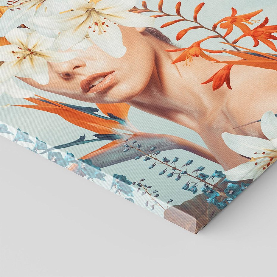 Obraz na płótnie 30x30 - Kwiatowa Enklawa Uroku - kolaż, nierealna kompozycja