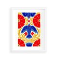 Plakat w ramie 40x50 - Eklektyczny Majestat - wyrazista grafika, mocne kolory czerwień niebieski żółty - rama biała