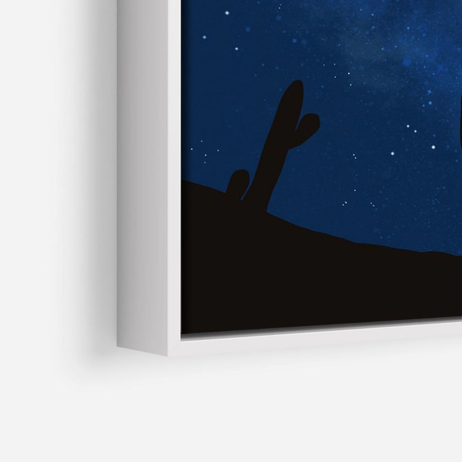 Obraz w ramie 100x70 - Nocne Tajemnice Pustyni - gwieździsta noc, granatowe niebo - rama biała
