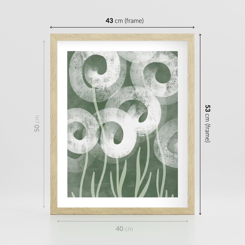 Plakat w ramie 40x50 - Spokojne Plamy Natury - zielony plakat, roślinne motywy - rama drewno