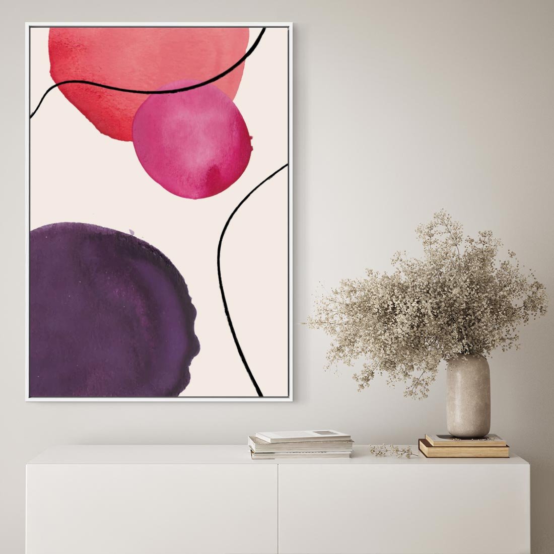 Obraz w ramie 50x70 - Kolorowe Impresje - abstrakcyjne akwarelowe plamy, nieregularne linie - rama biała