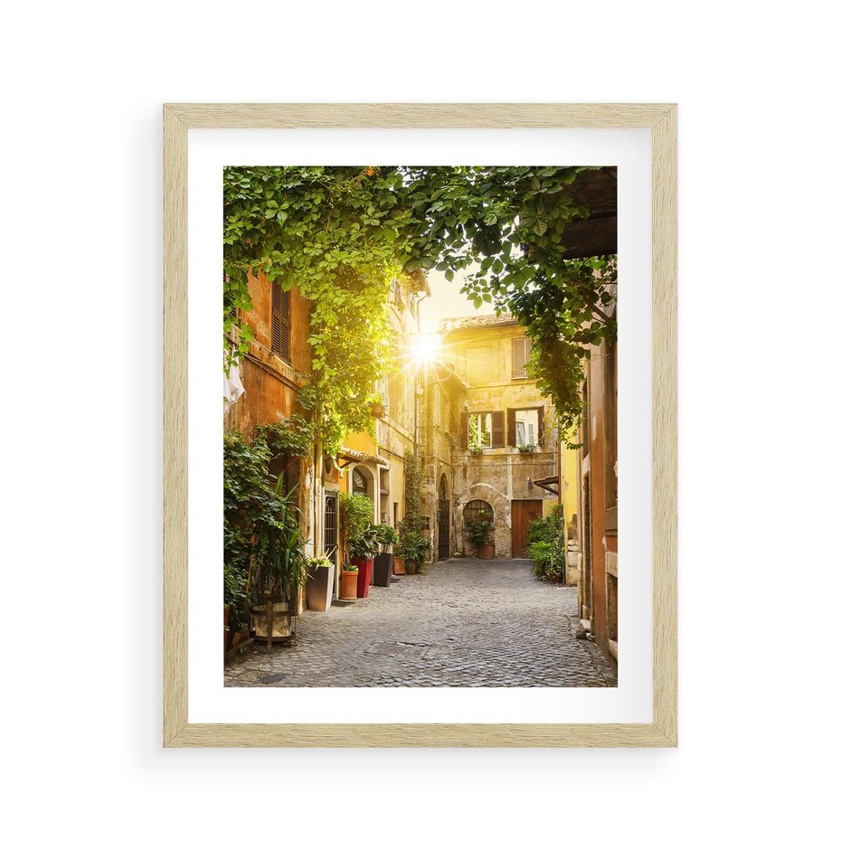 Plakat w ramie 40x50 - Malownicza Wędrówka - uliczka, perspektywa - rama drewno