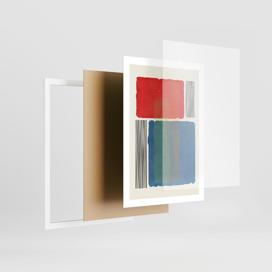 Plakat w ramie 50x70 - Kolorowe Spektrum - kolorowa geometria, prostokąty w intensywnych kształtach i czarne kreski - rama biała