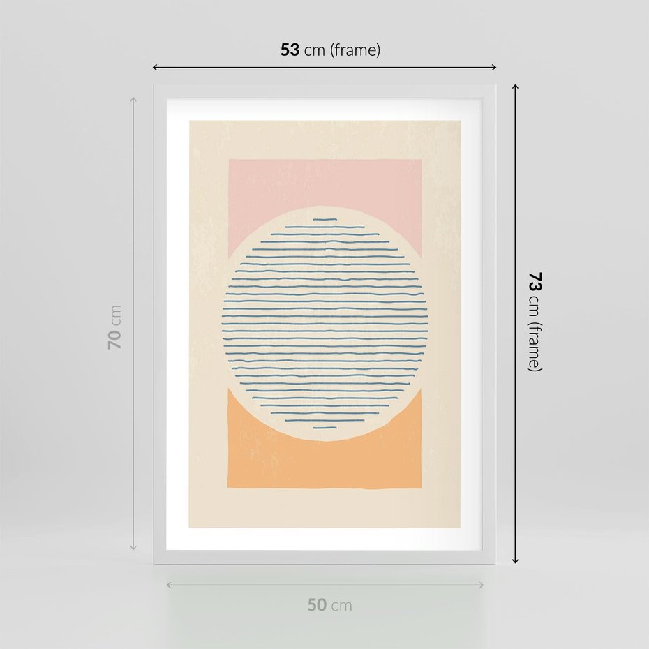 Plakat w ramie 50x70 - Rozbijająca Opowieść - geometryczne kształty, koła - rama biała