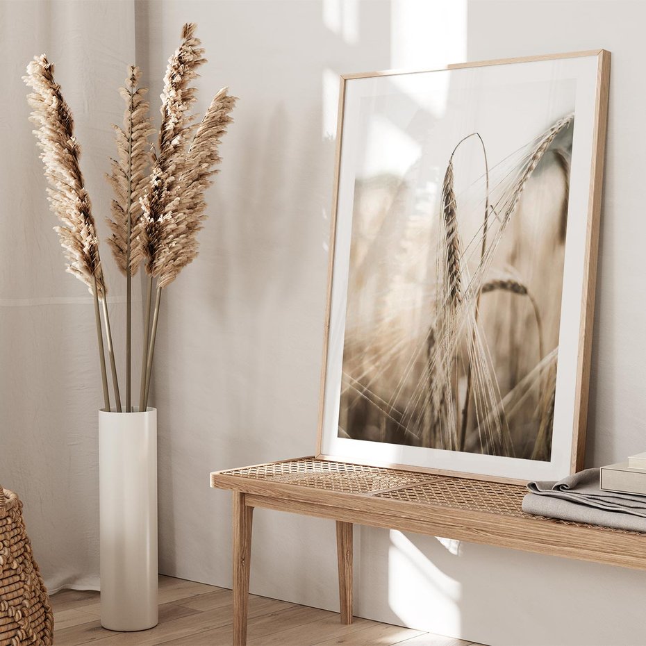Plakat w ramie 40x50 - Kłosy Pszenicy w Sepii - zboże, kłos pszenicy - rama drewno
