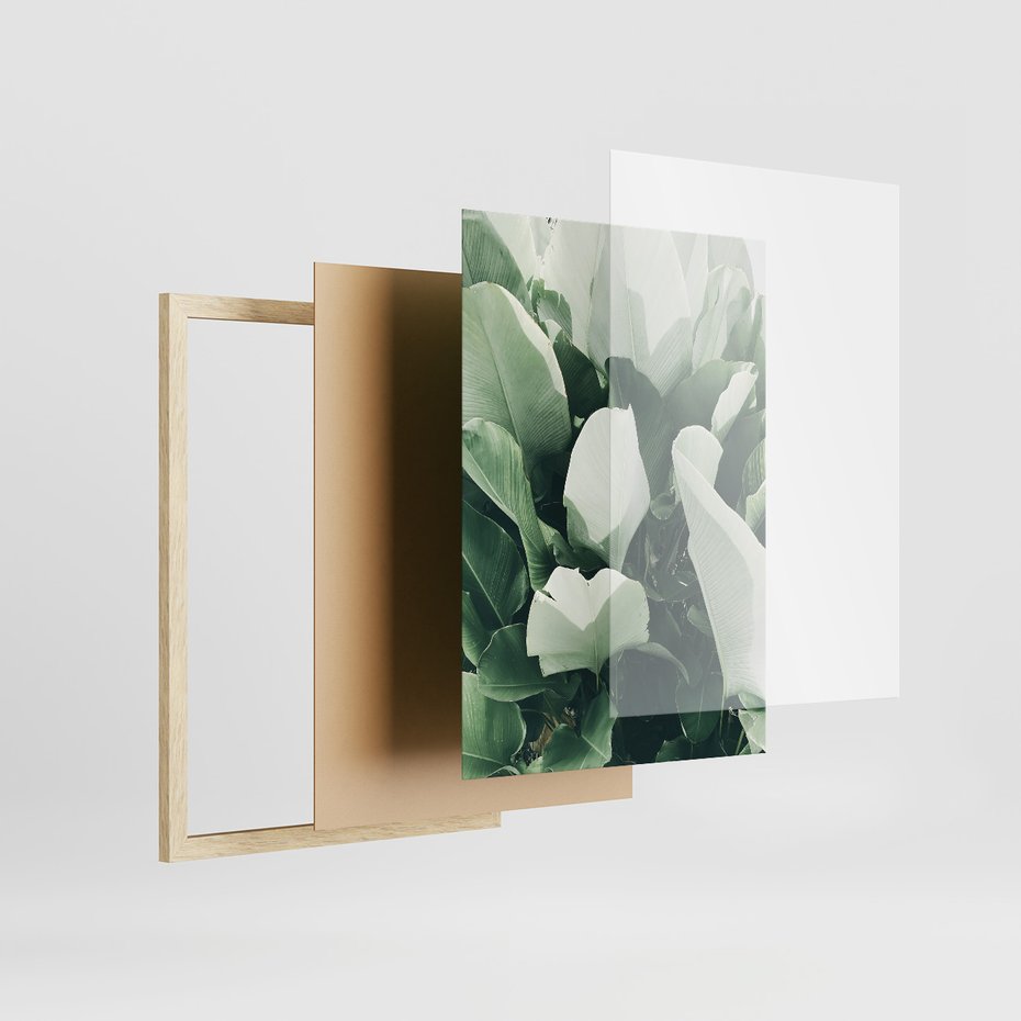 Zestaw obrazy w ramie 30x40 galeria - Liście, palma, monstera - rama drewno