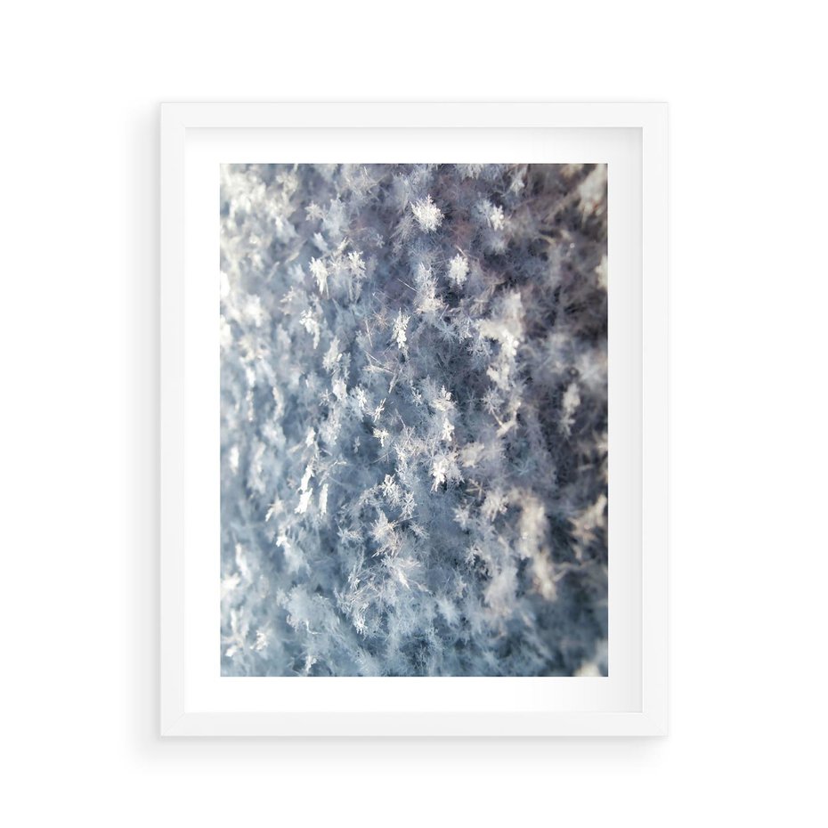 Plakat w ramie 40x50 - Magia Śnieżnych Kryształków - śnieg, szron - rama biała