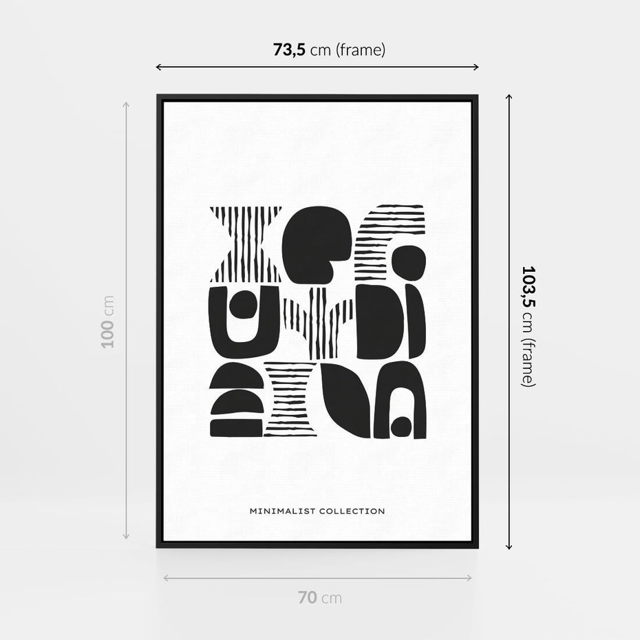 Obraz w ramie 70x100 - Taniec Dziwacznych Kresek - minimalistyczny plakat, czarno biały - rama czarna