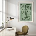 Plakat w ramie 50x70 - Zielone Wariacje w Liniach - abstrakcyjne zielone linie, skandynawski design - rama drewno