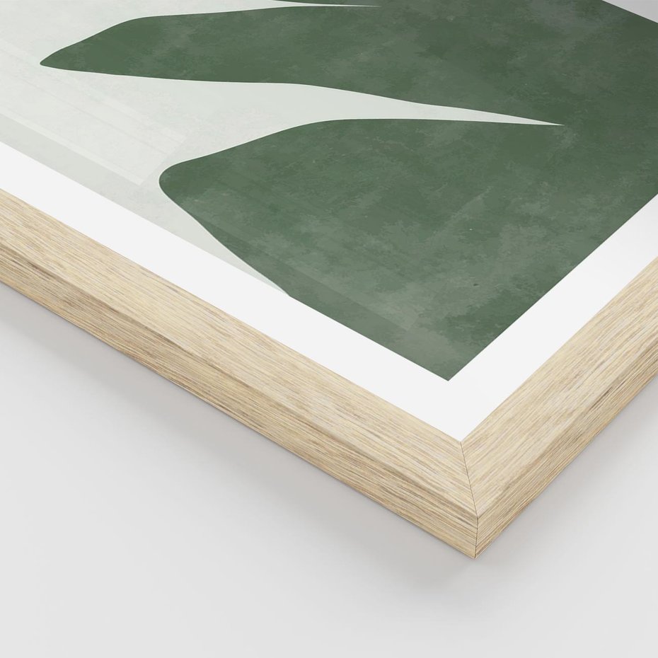 Plakat w ramie 50x70 - Oaza Harmonii - abstrakcyjny kształt, zielony plakat - rama drewno