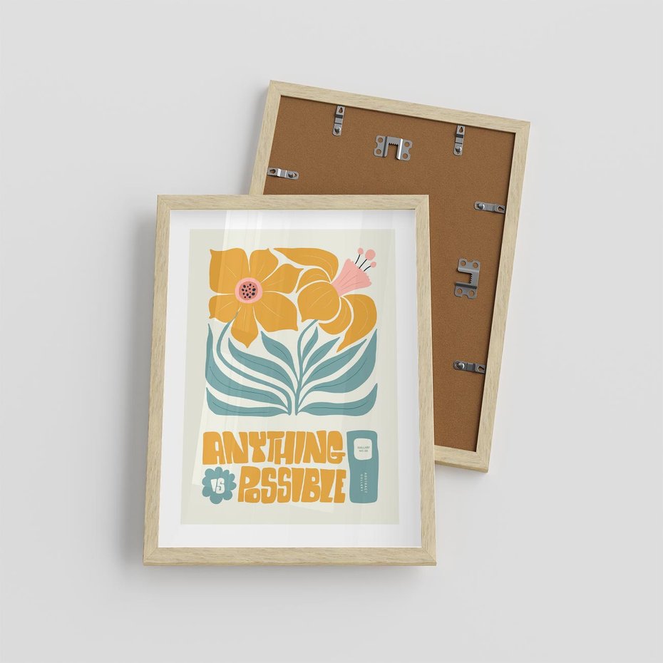 Plakat w ramie 30x40 - Kolorowa Harmonia - sztuka nowoczesna, pastelowe kwiaty - rama drewno