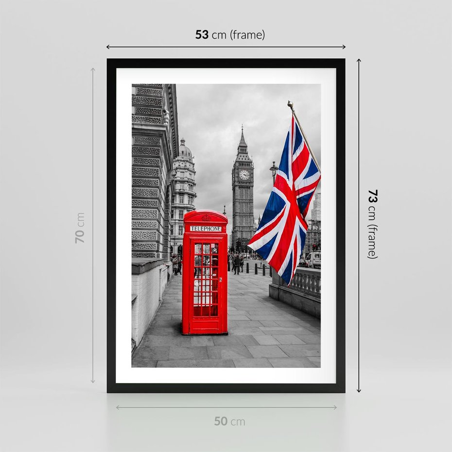 Plakat w ramie 50x70 - Londyńska Budka przy Big Benie - Londyn, budka - rama czarna