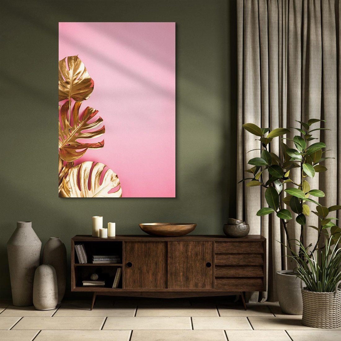 Obraz na płótnie 80x120 - Luksusowa Elegancja - złote, liście