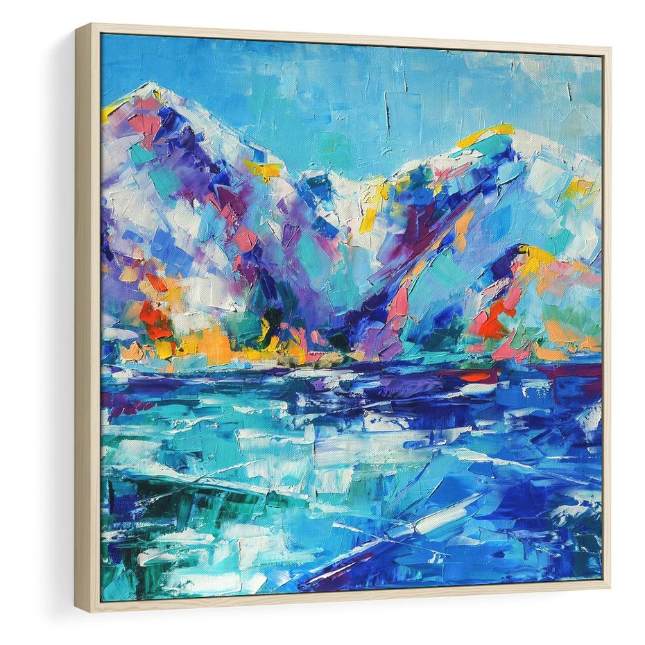 Obraz w ramie 50x50 - Mistyka Górskich Marzeń - abstrakcja, pejzaż gór - rama drewno