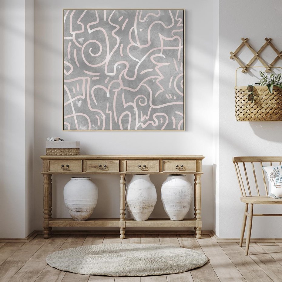 Obraz w ramie 50x50 - Sploty odblasków i zawirowań - abstrakcyjne rysunki, wzorek - rama drewno