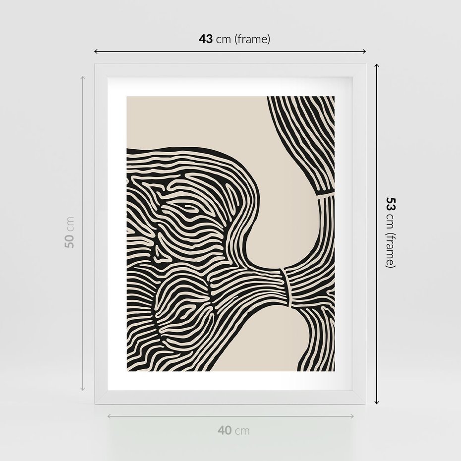 Plakat w ramie 40x50 - Harmonijne Kształty - abstrakcyjne ryciny, czarno biały - rama biała