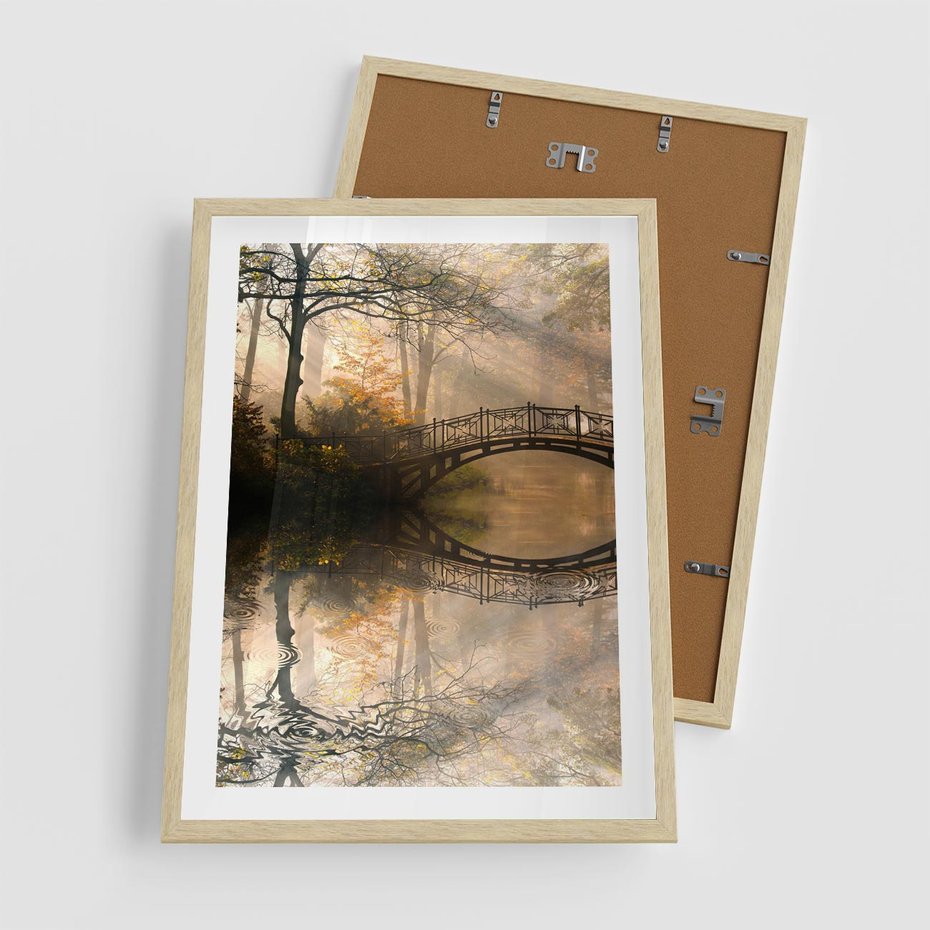 Plakat w ramie 50x70 - Romantyczny Mostek - mostek, romantyczny - rama drewno