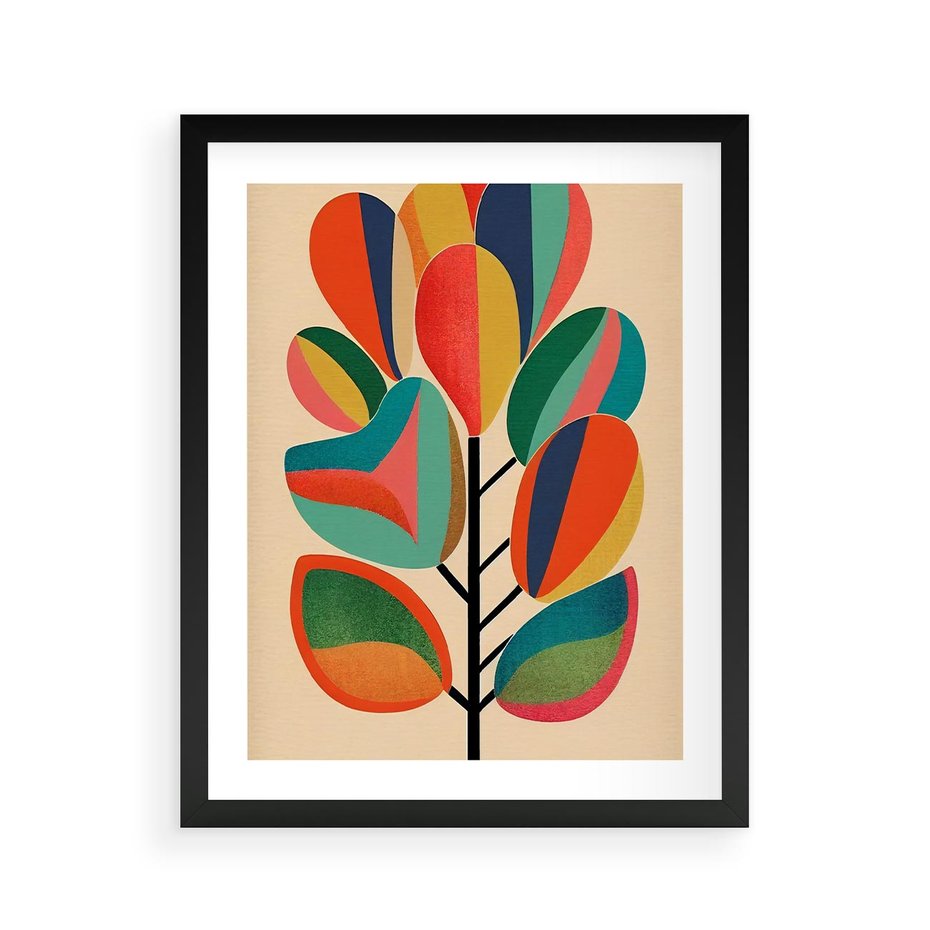 Plakat w ramie 40x50 - Wnętrza Kształtów - abstrakcyjny kolorowy tęczowy obraz, inspiracje roślinne - rama czarna