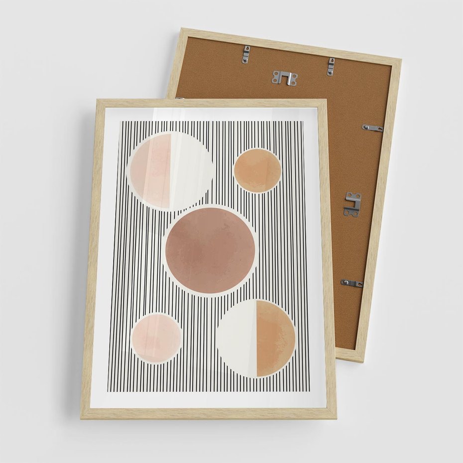 Plakat w ramie 50x70 - Rozplątane Granice - abstrakacyjna nowoczesna sztuka, koła okręgi - rama drewno