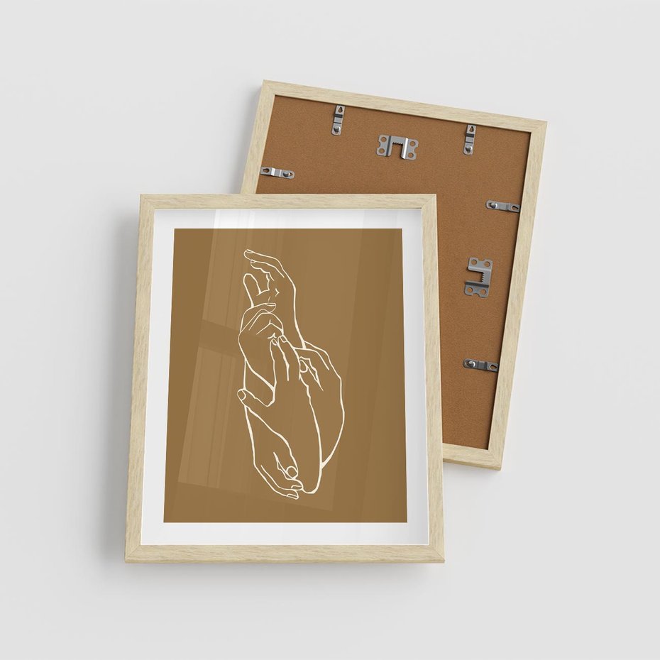 Plakat w ramie 40x50 - Splecione Dłonie - szkic, minimalizm - rama drewno