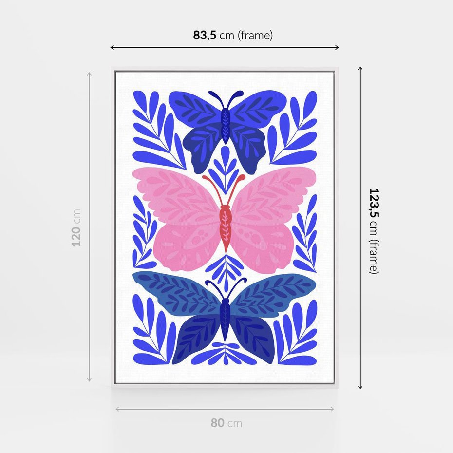 Obraz w ramie 80x120 - Delikatna Symfonia Natury - motyle, rośliny - rama biała