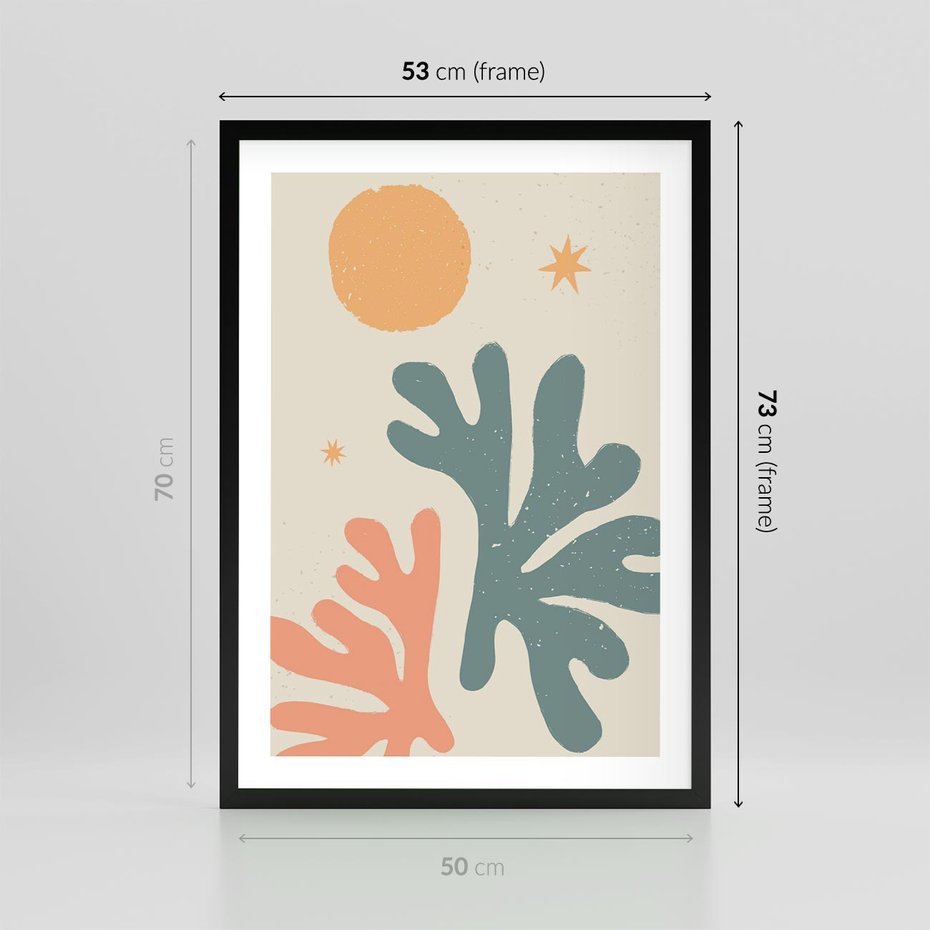 Plakat w ramie 50x70 - Inspirująca Równowaga - boho formy, kształty - rama czarna