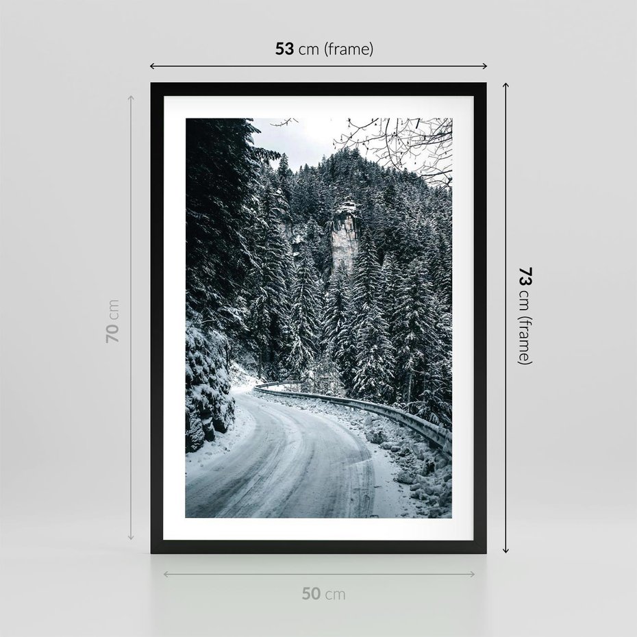 Plakat w ramie 50x70 - Zimowa Przygoda - zima w górach, droga - rama czarna