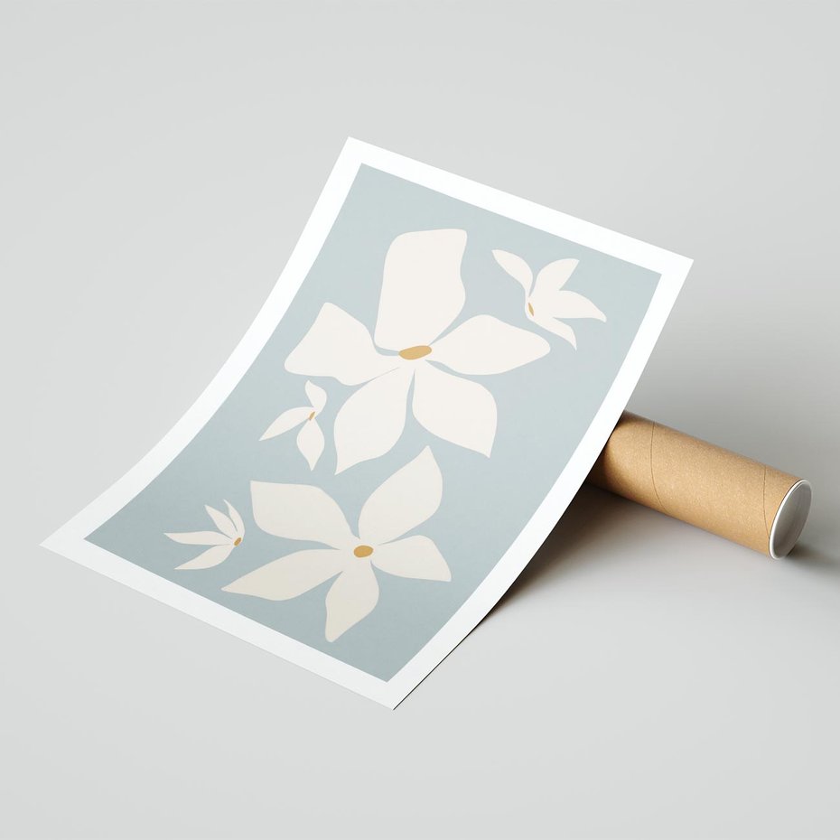 Plakat bez ramy 21x30 - Błękit Kwiatów - kwiaty, nowoczesne i minimalistyczne