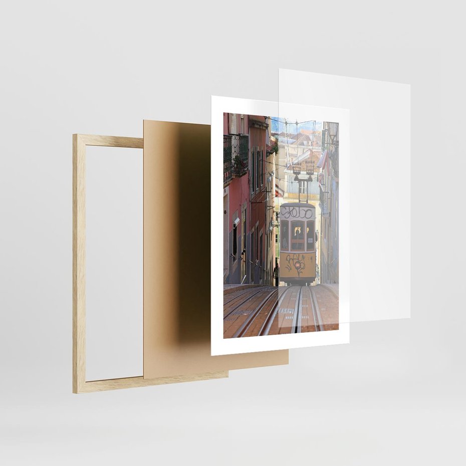 Plakat w ramie 30x40 - Lizbońskie tramwaje - podróż w czasie - Lizbona, tramwaj - rama drewno