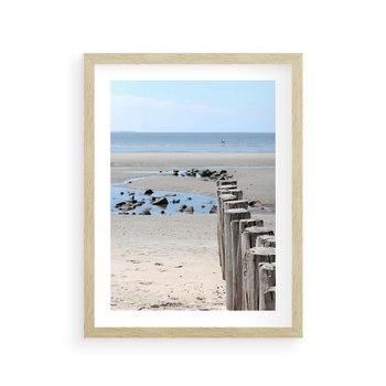 Plakat w ramie 40x50 - Fale na falochronie nad morzem - morze, falochron - rama drewno