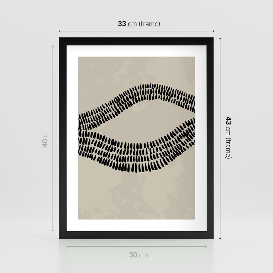 Plakat w ramie 30x40 - Kontury Ewolucji Materii - boho plakat, czarne kropki kreski - rama czarna
