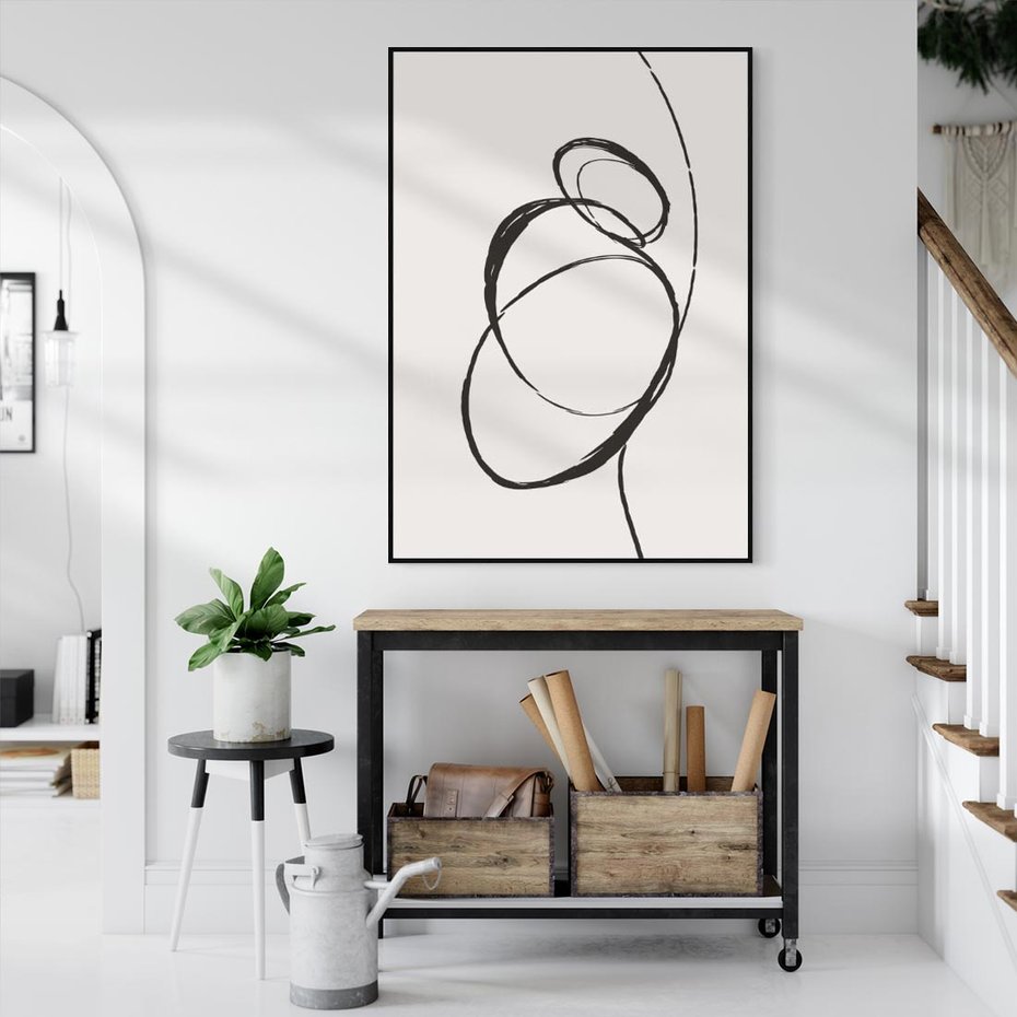 Obraz w ramie 70x100 - Modernistyczne Refleksje - abstrakcyjne szkicowane linie, minimalizm - rama czarna