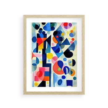 Plakat w ramie 50x70 - Księga Akwarelowych Przeniknięć - abstrakcyjny obraz, różne kolorowe kształty - rama drewno