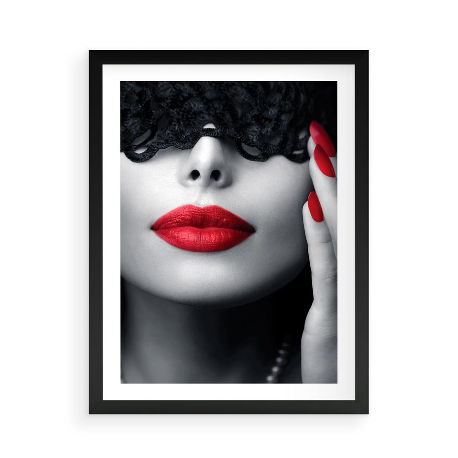 Plakat w ramie 50x70 - Piękno usta i szminka - usta, szminka - rama czarna